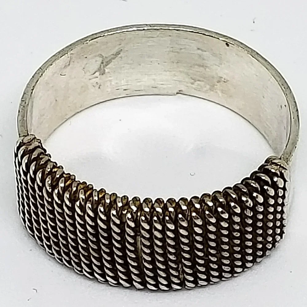 Hand Crafted Sterling Silver Wire Wrap Cigar Band Ring - Size 7.75
